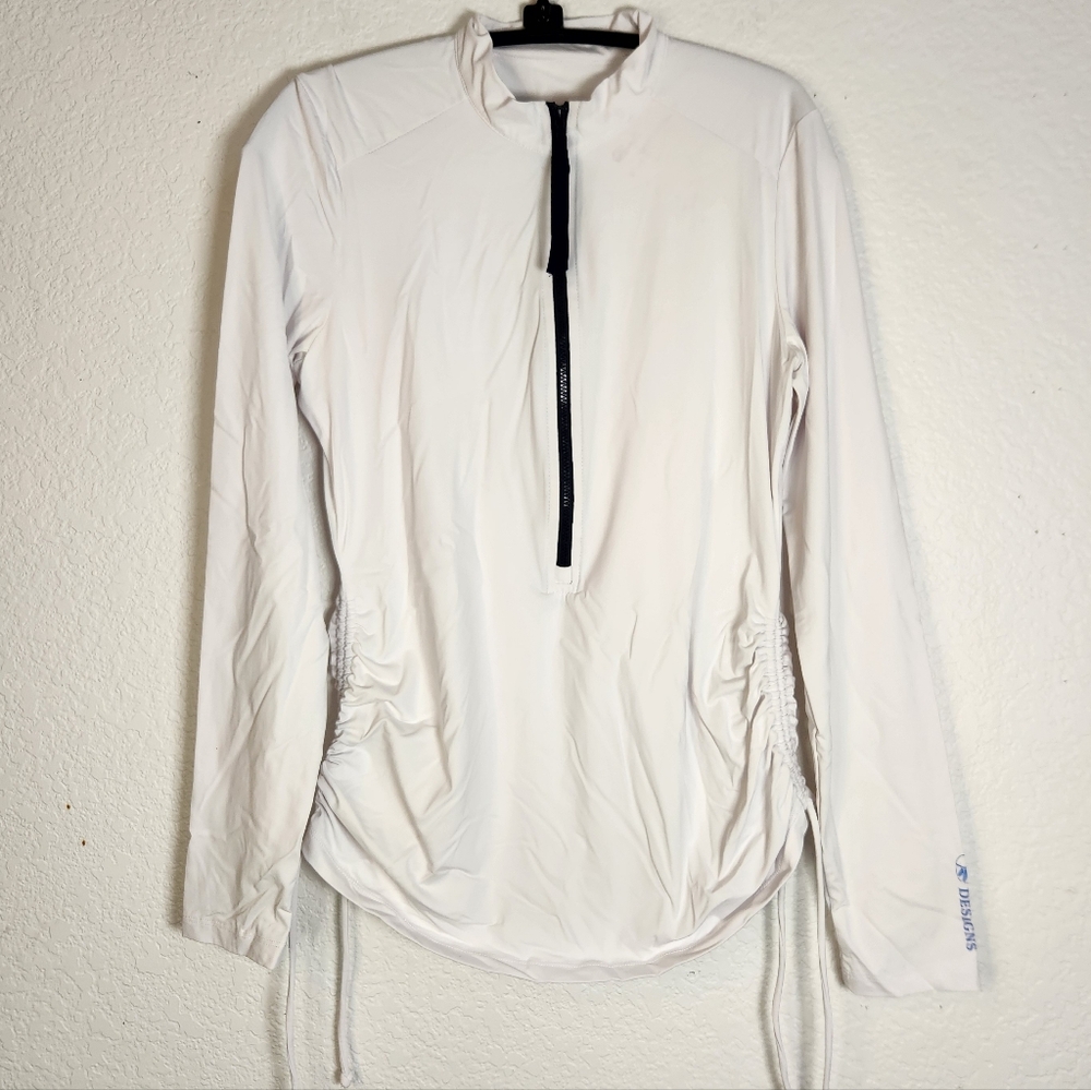 Carve Designs White‎ Half-Zip Ruched Rashguard Top UPF 50+, Size M